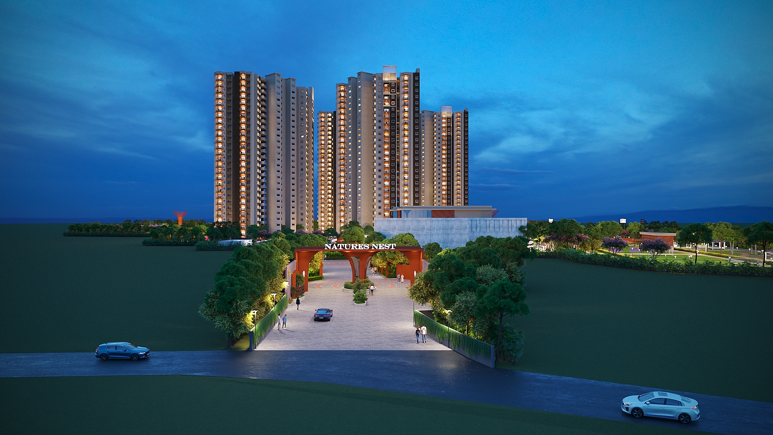 Natures Nest by NPS Developers Grand Entrance Night View Kanamangala East Bangalore Upcoming Project
